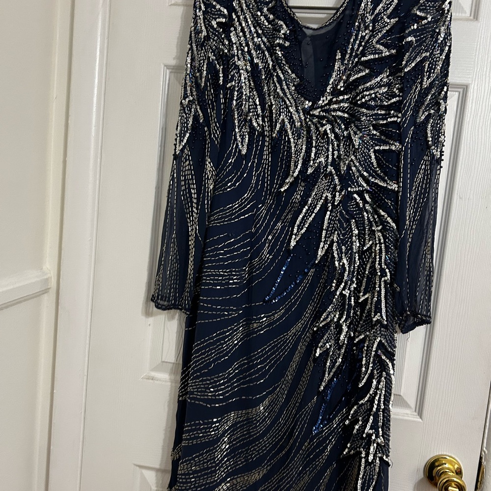 Vintage Silk Navy Hand Beaded Dress